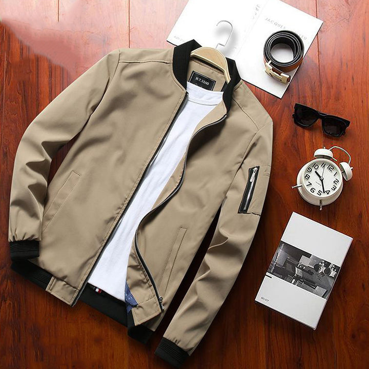 Men's lightweight urban bomber jacket with contrasting ribbed cuffs, sleeve zip pocket & wind-resistant surface Mune Fashion