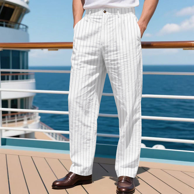 Men's elegant pinstripe suit trousers with wide leg, crease and high waist Mune Fashion