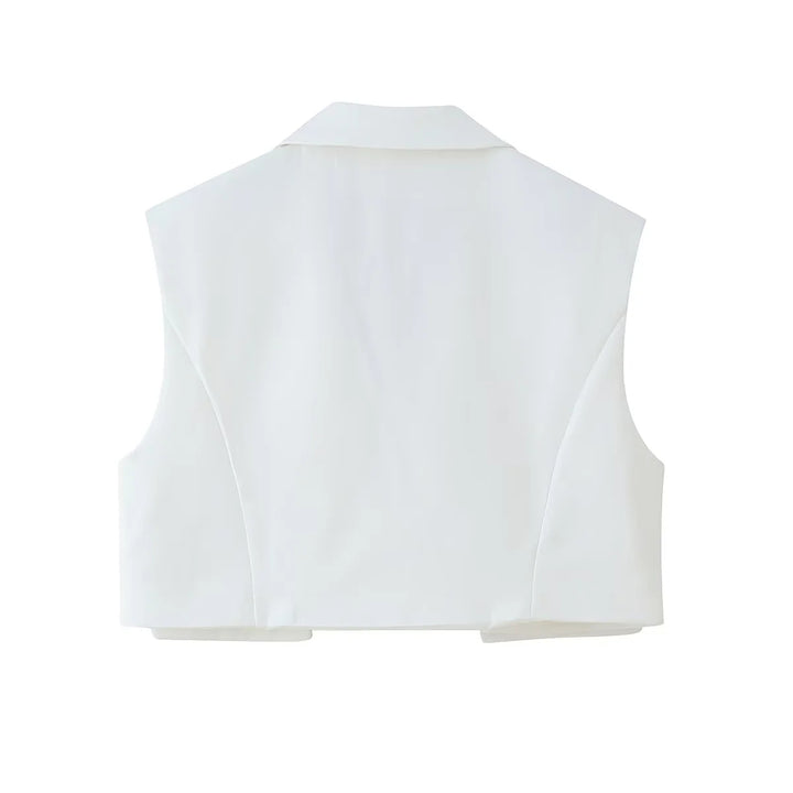Women's tailored cropped vest with lapel collar and single-button closure Mune Fashion