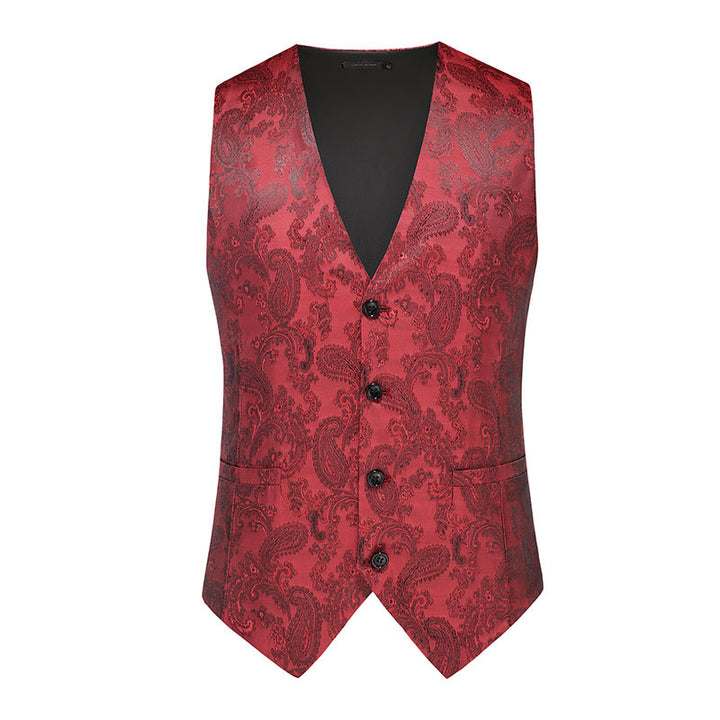 Men's fine jacquard suit vest with V-neck, decorative buttons and slim silhouette Mune Fashion