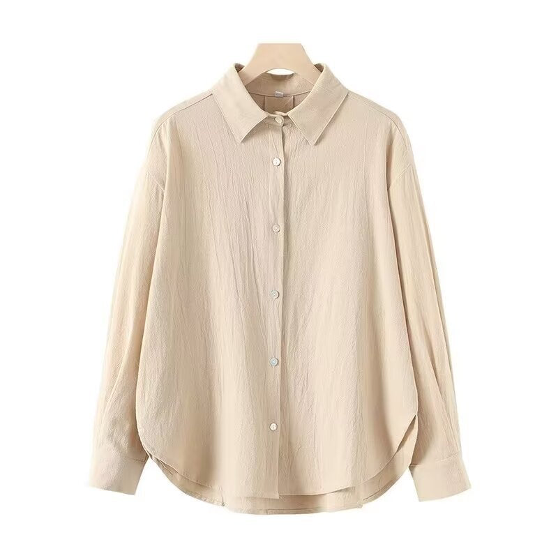 Women's Oversized Shirt Blouse made of lightweight Crepe with rounded hem and classic collar Mune Fashion