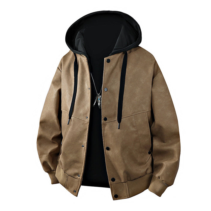 Men's suede-look hooded jacket with snap button placket, oversized cut & ribbed cuffs Mune Fashion
