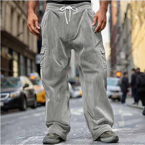 Men's corduroy-look cargo joggers with drawstring, elastic waistband, and patch flap pockets Mune Fashion