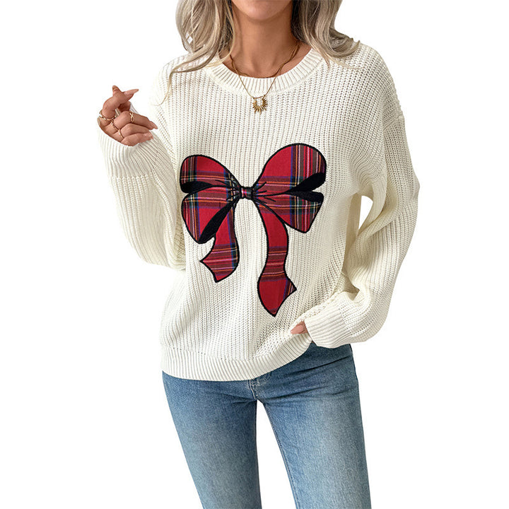 Women Patterned Sweater with Bow Design Mune Fashion
