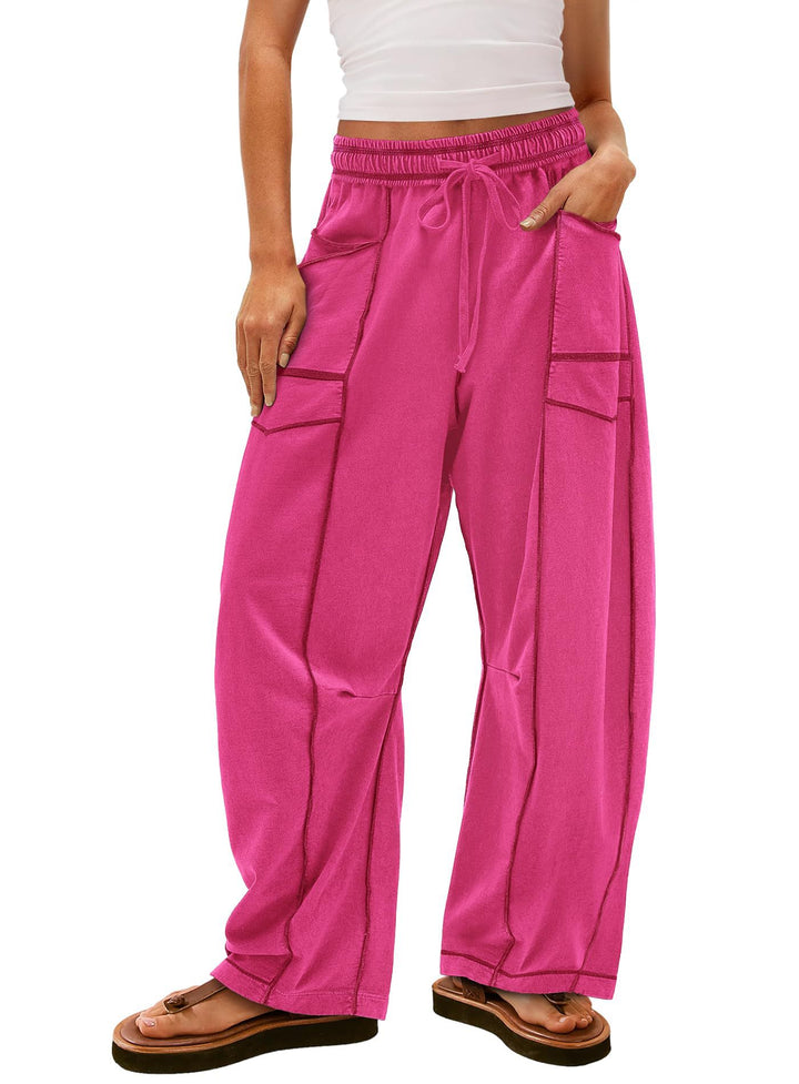 Women wide cargo lounge pants with elastic waistband and contrast seams Mune Fashion