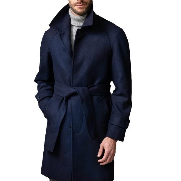 Men's coat mid-length made of wool blend with tie belt and concealed button placket Mune Fashion