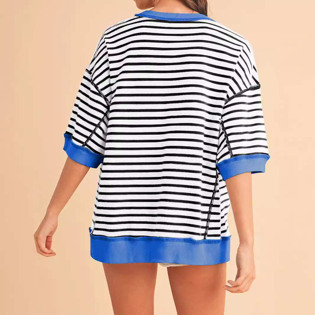 Women's Oversize Stripe Sweatshirt with Contrasting Cuffs Mune Fashion