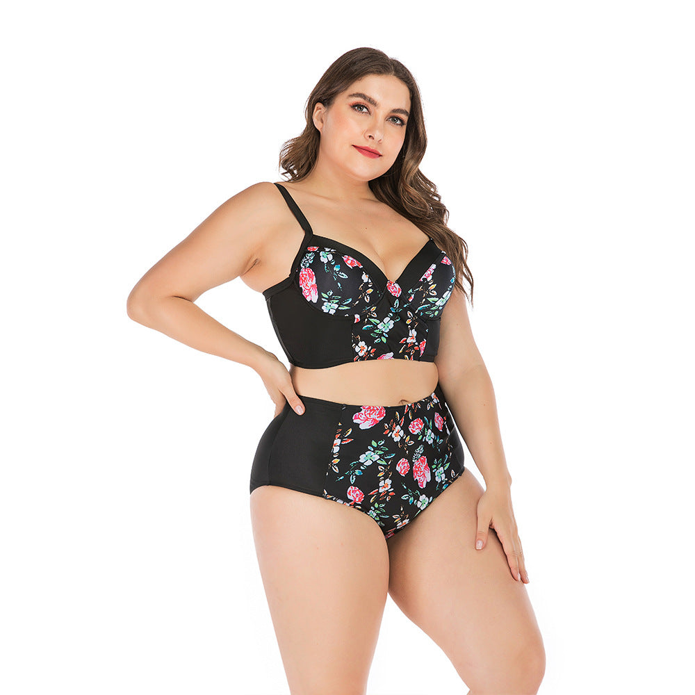 Women's High-Waisted Bikini Set with Floral Top and Supportive Cut Mune Fashion