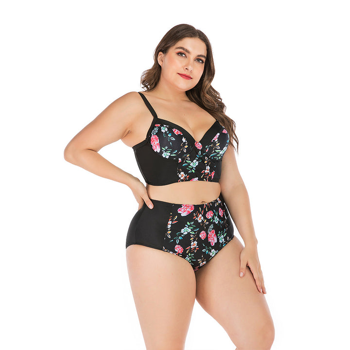 Women's High-Waisted Bikini Set with Floral Top and Supportive Cut Mune Fashion