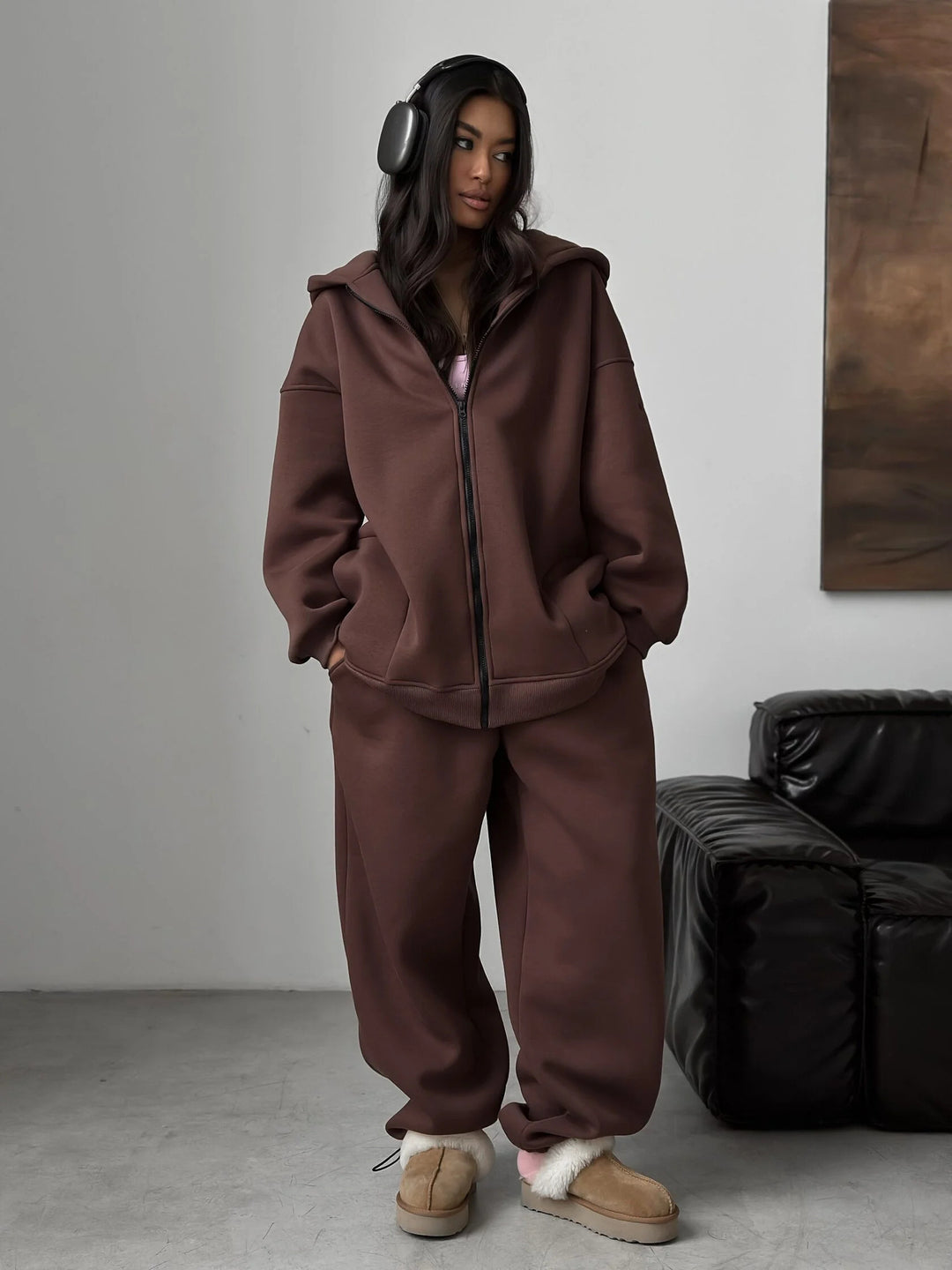 Women's Oversize Hoodie Jacket with Concealed Zipper and Comfortable Scuba Look Mune Fashion