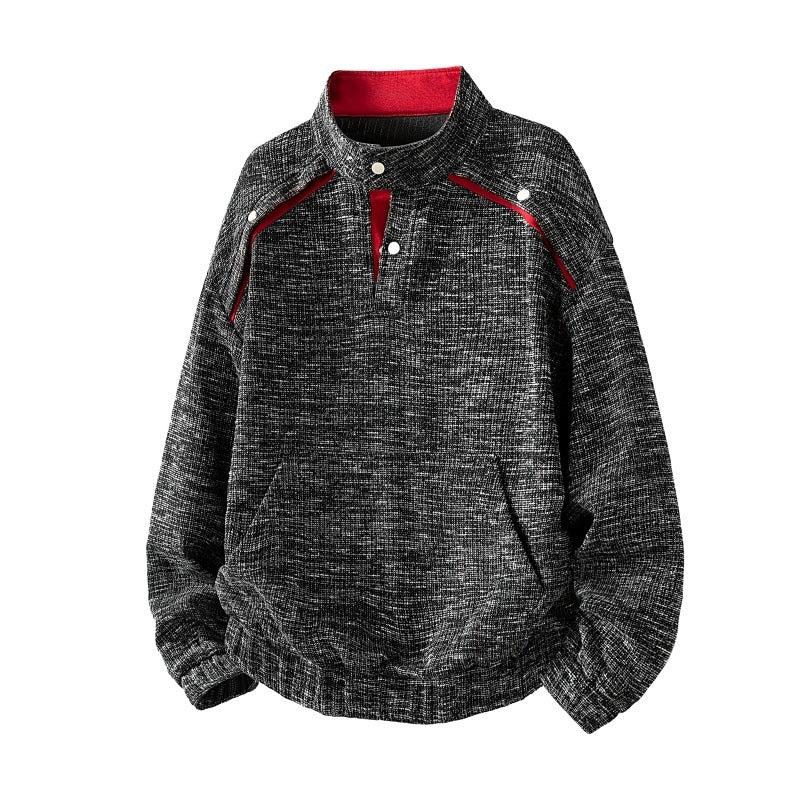 Men's oversized sweatshirt with structured design, stand-up collar, snap button placket, and kangaroo pocket Mune Fashion