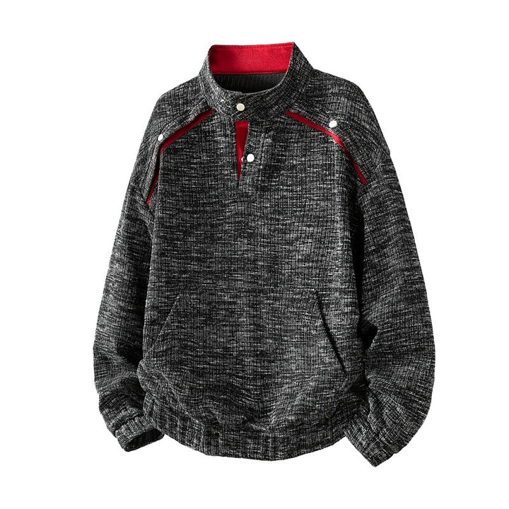 Men's oversized sweatshirt with structured design, stand-up collar, snap button placket, and kangaroo pocket Mune Fashion