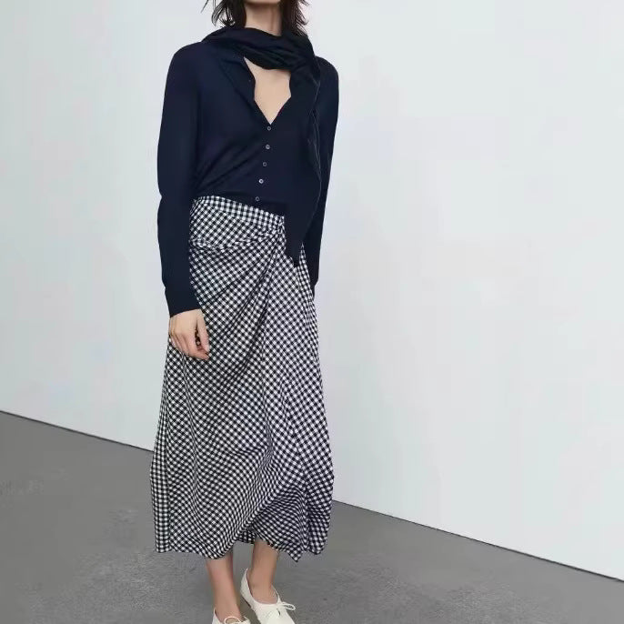 Women's midi skirt with wrap detail and gingham checks Mune Fashion
