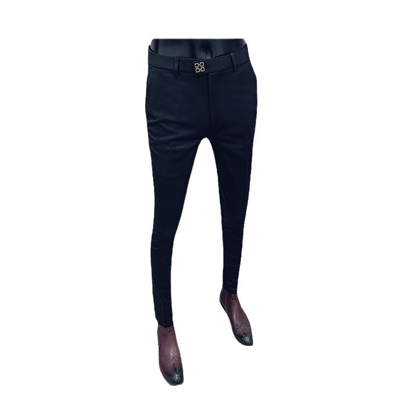 Men's trendy tapered dress pants with crease, stretch comfort, and concealed hook closure Mune Fashion