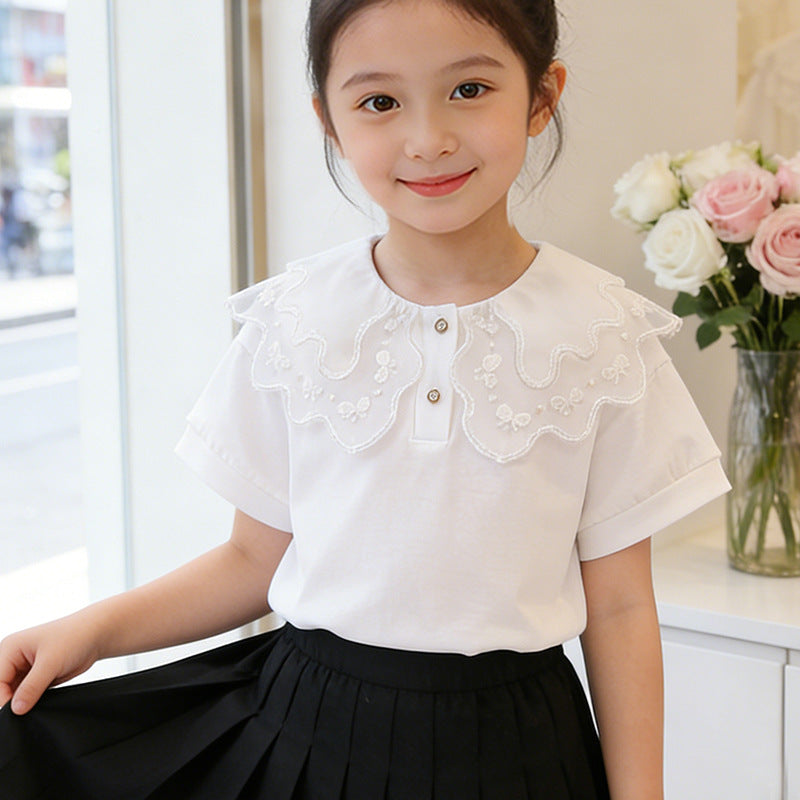Girl T-Shirt with playful ruffle neckline Mune Fashion
