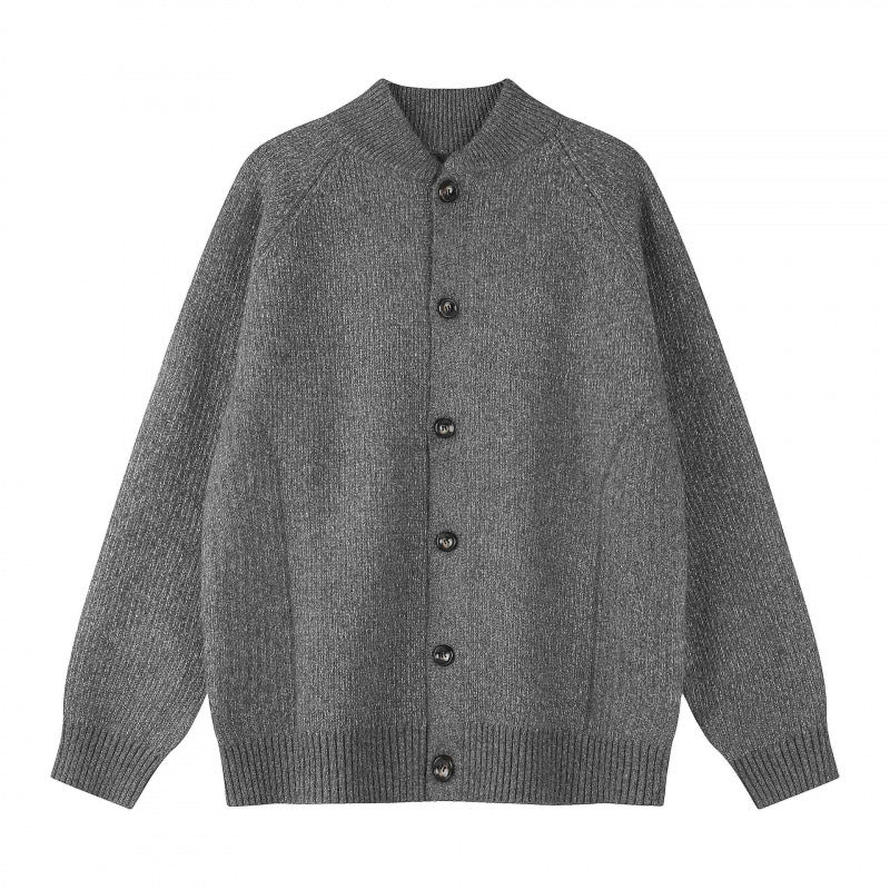 Men's Relaxed Chunky Knit Cardigan with Raglan Sleeves and Ribbed Cuffs Mune Fashion