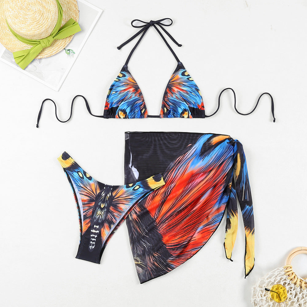 Women's Triangle Bikini Set with exciting butterfly print and matching Pareo Mune Fashion
