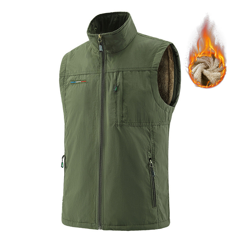 Men's insulating utility vest with teddy fleece lining, stand-up collar, and zippered pockets Mune Fashion