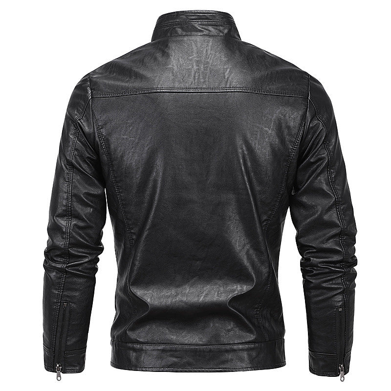 Men's Moto Blouson in leather look with a fitted cut, stand-up collar and zip pockets