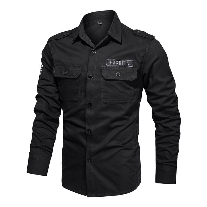 Men's field shirt made of cotton twill with shoulder flaps and flap pockets