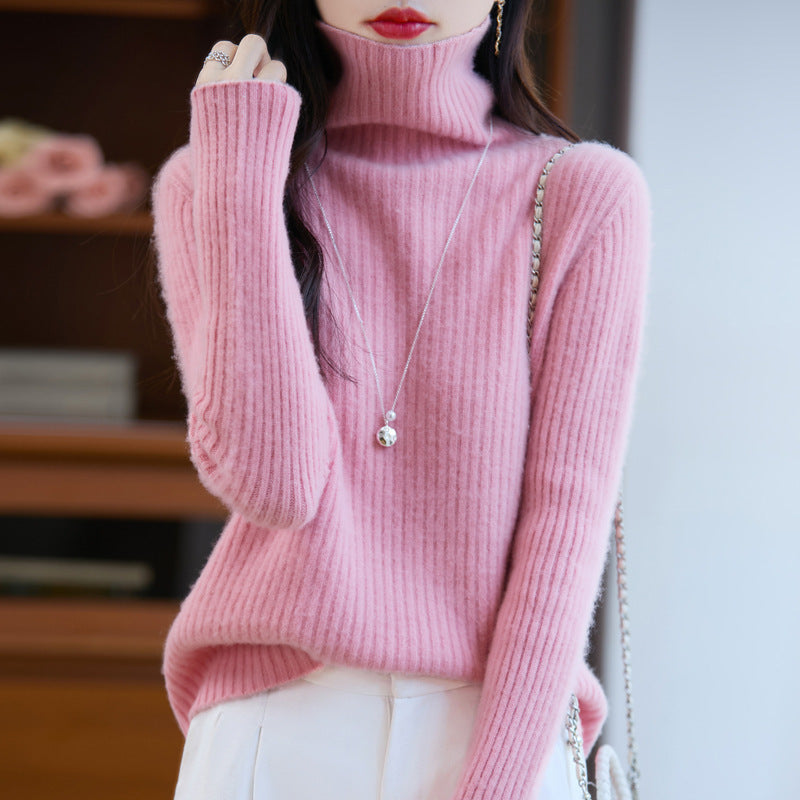 Women's Slim Fine Knit Turtleneck Sweater with Fine Rib Structure and Cashmere-like Feel Mune Fashion