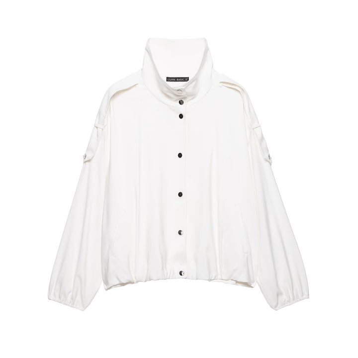 Women Oversize Blouson Jacket with Stand-Up Collar and Snap Front Mune Fashion