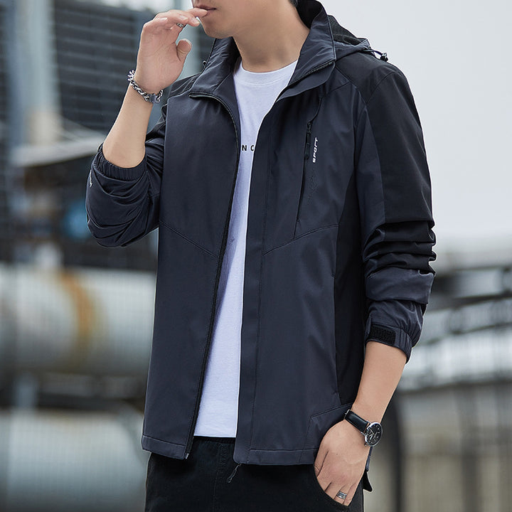 Men's lightweight wind and water-resistant hooded jacket in sporty utility style Mune Fashion