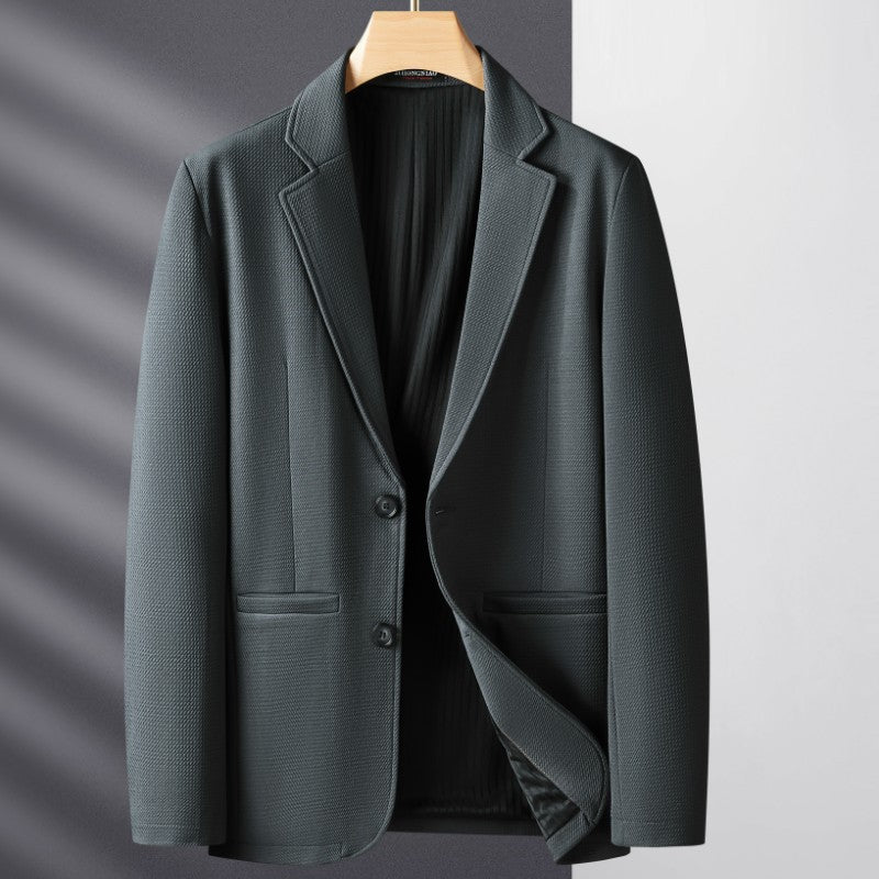 Men's Single-Breasted Structured Blazer with Notched Lapel and Fine Fabric Texture Mune Fashion