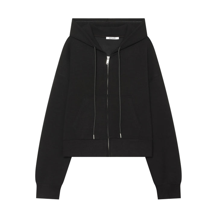 Women's Cropped Sweat Jacket with Metal Zip, Kangaroo Pocket and Oversized Hood Mune Fashion