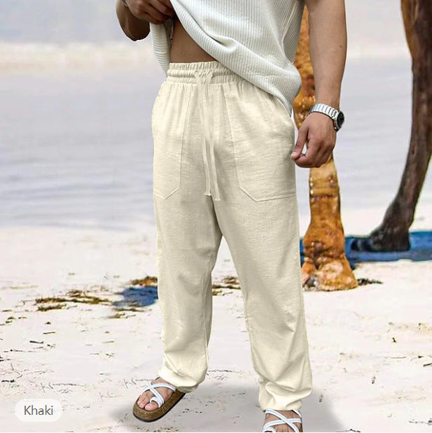 Men's casual linen jogger pants with elastic drawstring, patch pockets, and tapered silhouette Mune Fashion