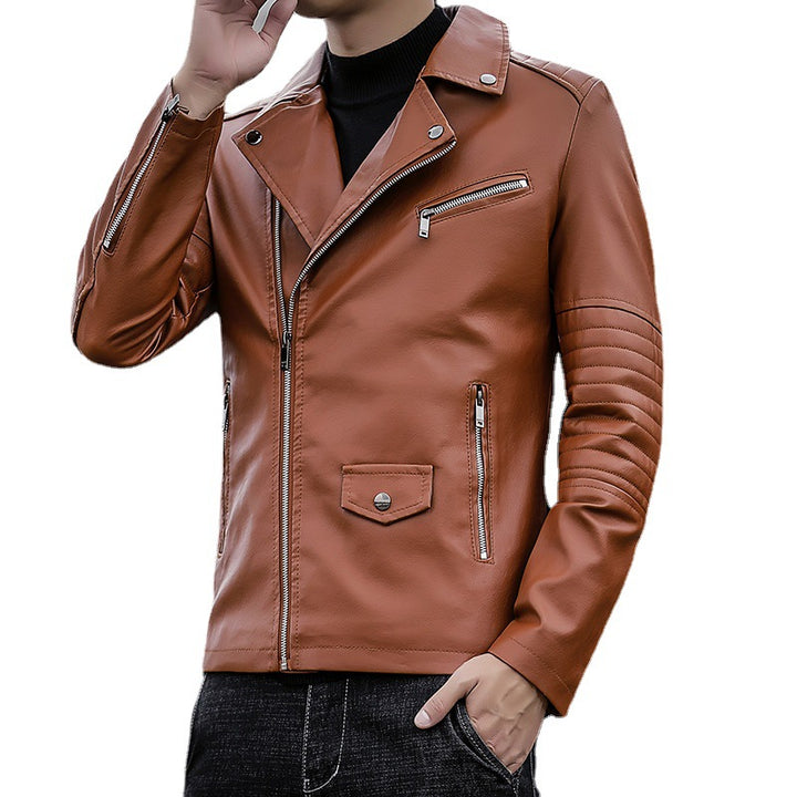 Men's biker leather jacket in slim fit with quilted sleeve part Mune Fashion