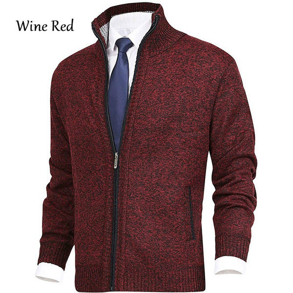 Men's knitted jacket with stand-up collar and concealed zipper Mune Fashion