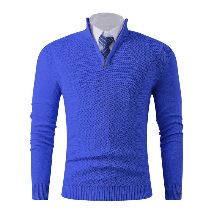 Men's Slim-Fit Fine Knit Sweater with Half Zip and Structured Wave Look Mune Fashion