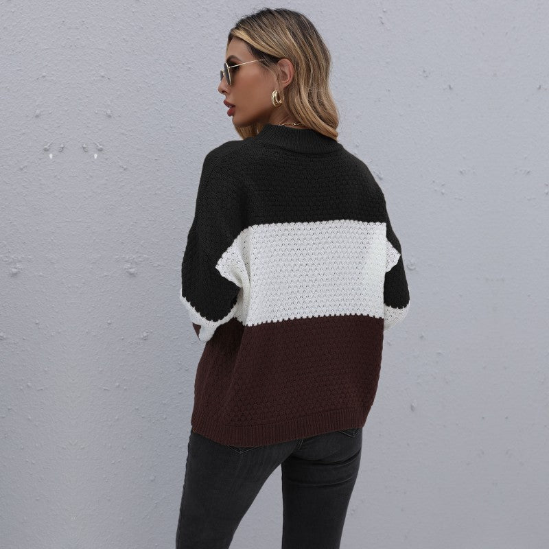 Women's structured knit block sweater with dropped shoulder and round neck Mune Fashion