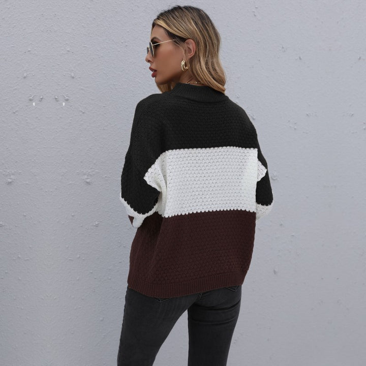 Women's structured knit block sweater with dropped shoulder and round neck Mune Fashion