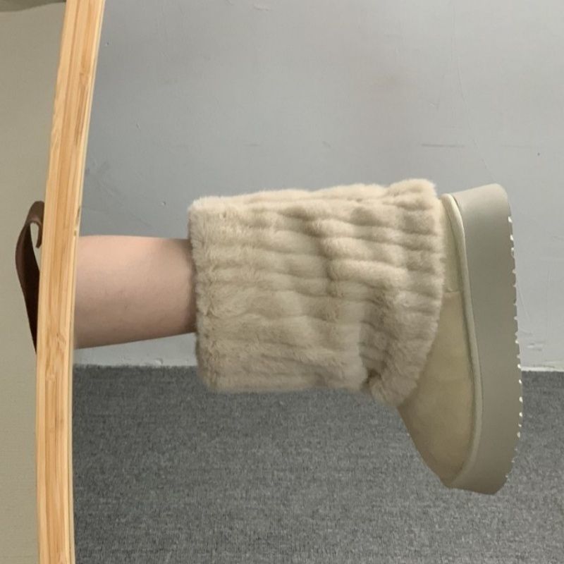 Women Warm Ankle Boots with Faux Fur Cuff and Platform Sole Mune Fashion