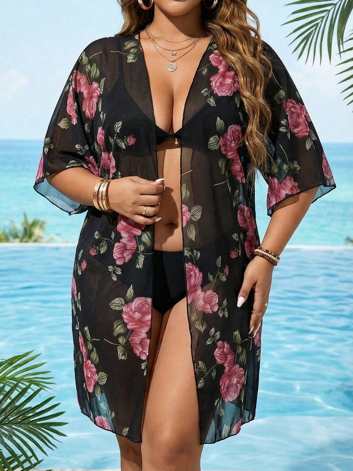 Women's transparent beach cover-up with floral patterns Mune Fashion