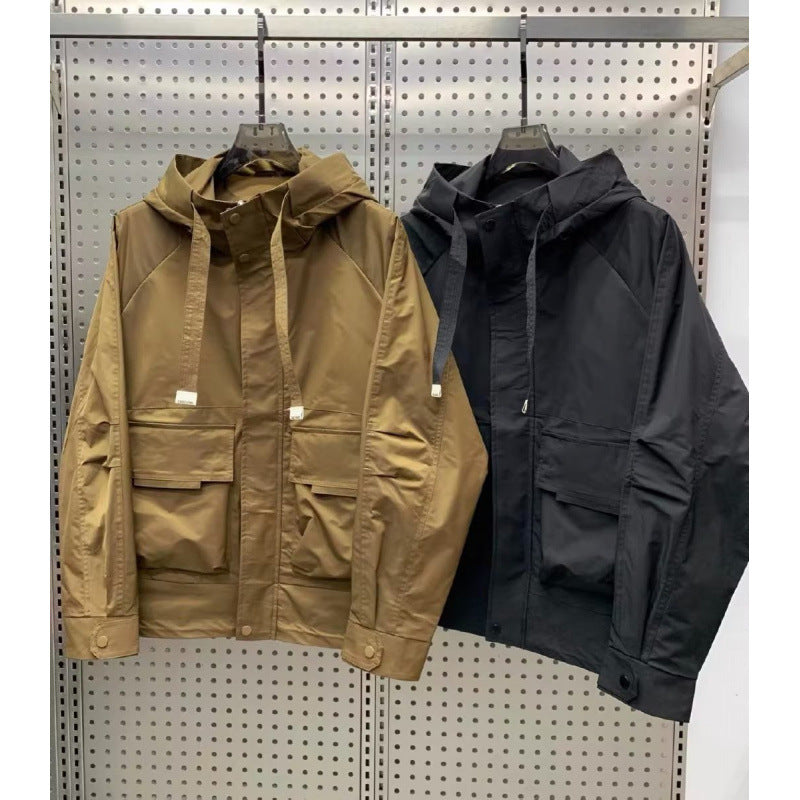 Men's Lightweight Utility Jacket with Hood, Multiple Flap Pockets and Concealed Zipper Mune Fashion