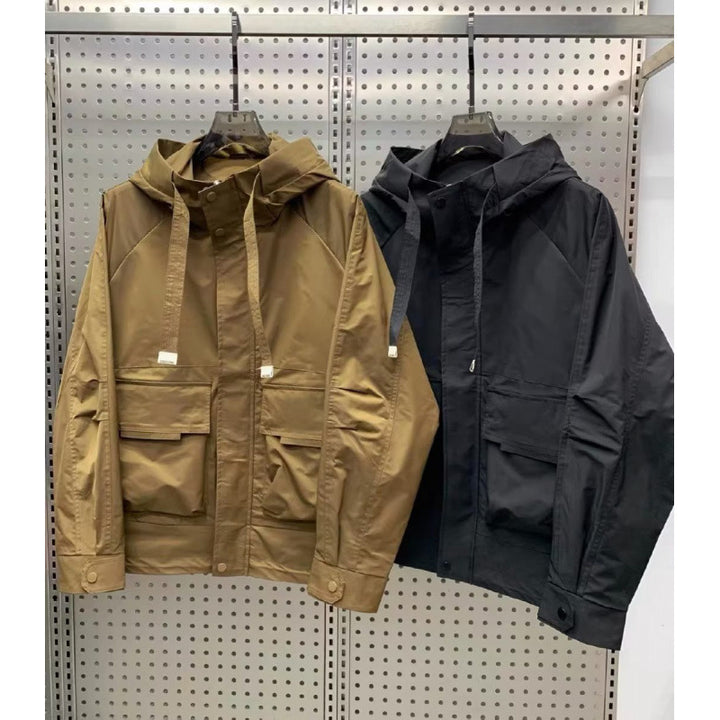 Men's Lightweight Utility Jacket with Hood, Multiple Flap Pockets and Concealed Zipper Mune Fashion