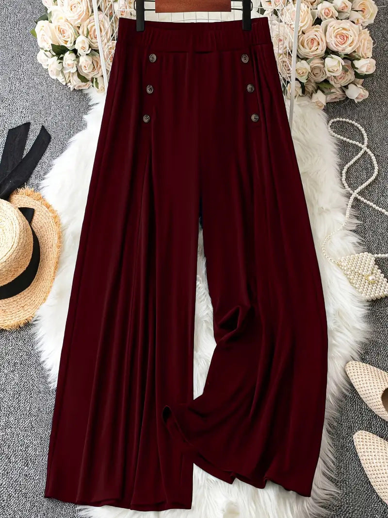 Women Elegant Palazzo Pants with Button Details Mune Fashion