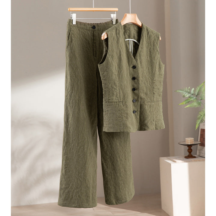 Ladies Tailored Cord Waistcoat with V-Neck and Patch Pockets Mune Fashion