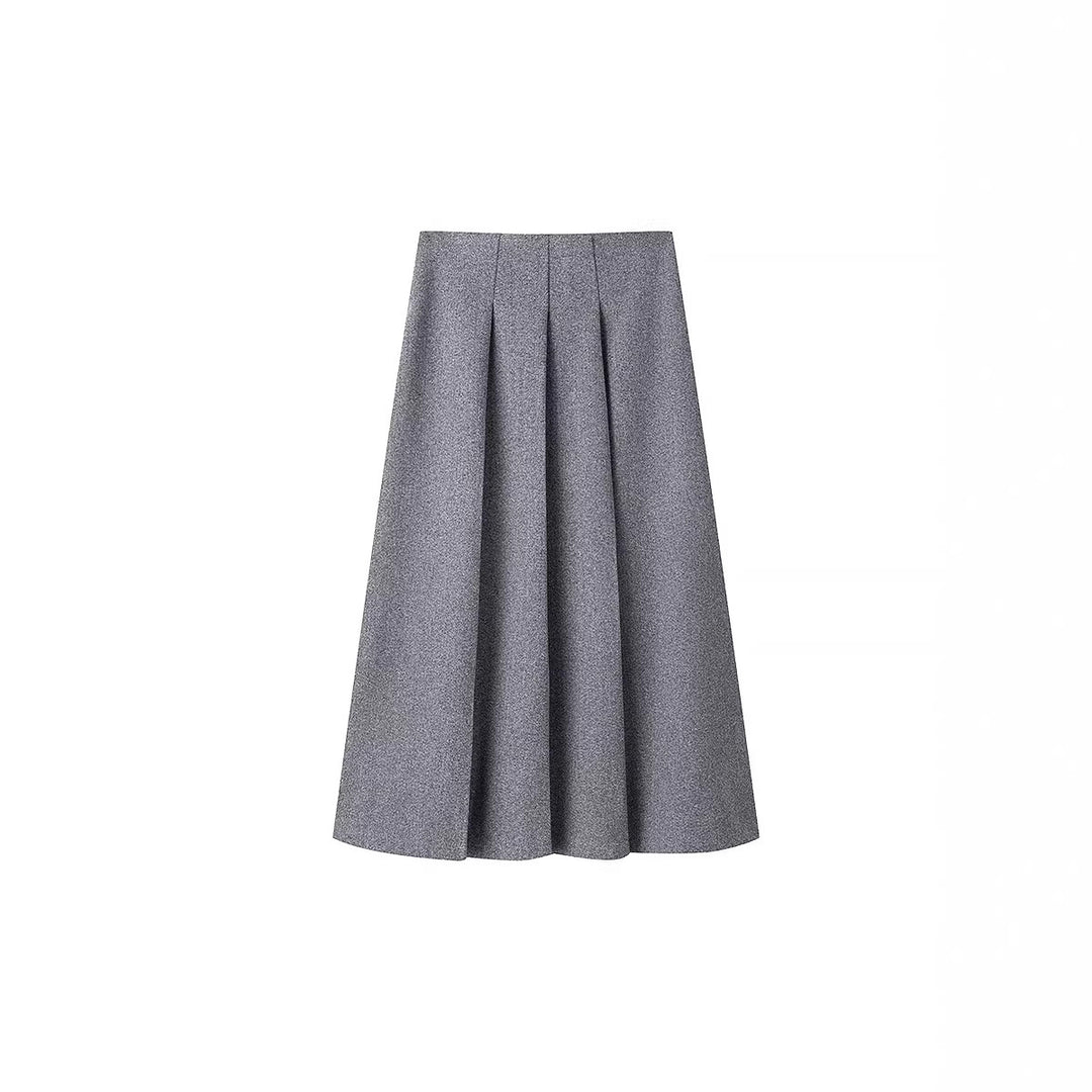 Women's Elegant Wool Blend Suit with Fitted Short Blazer and Flared Midi Skirt Mune Fashion