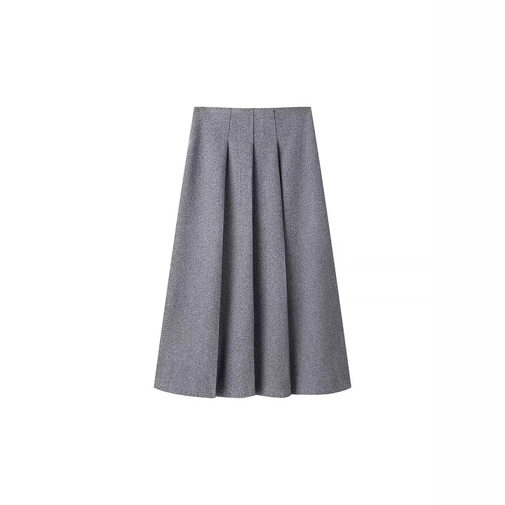 Women's Elegant Wool Blend Suit with Fitted Short Blazer and Flared Midi Skirt Mune Fashion