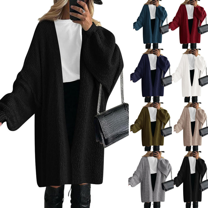 Women's Oversized Knit Cardigan with Wide Balloon Sleeves and Open Front Mune Fashion