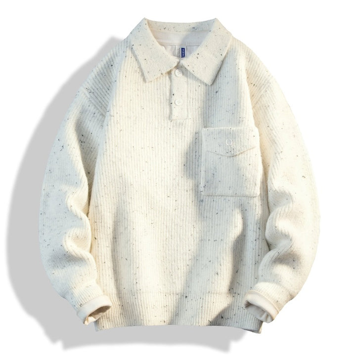 Men's Oversized Knit Polo with Chest Pocket & Ribbed Structure Mune Fashion