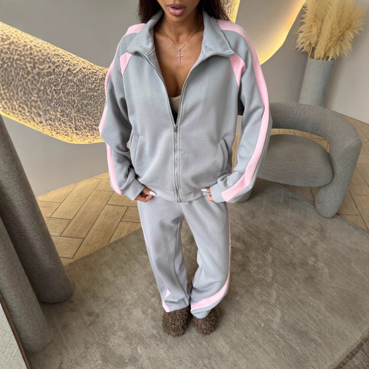 Women's Two-Piece Tracksuit Set with Zip Jacket and Loose Jogging Pants Mune Fashion