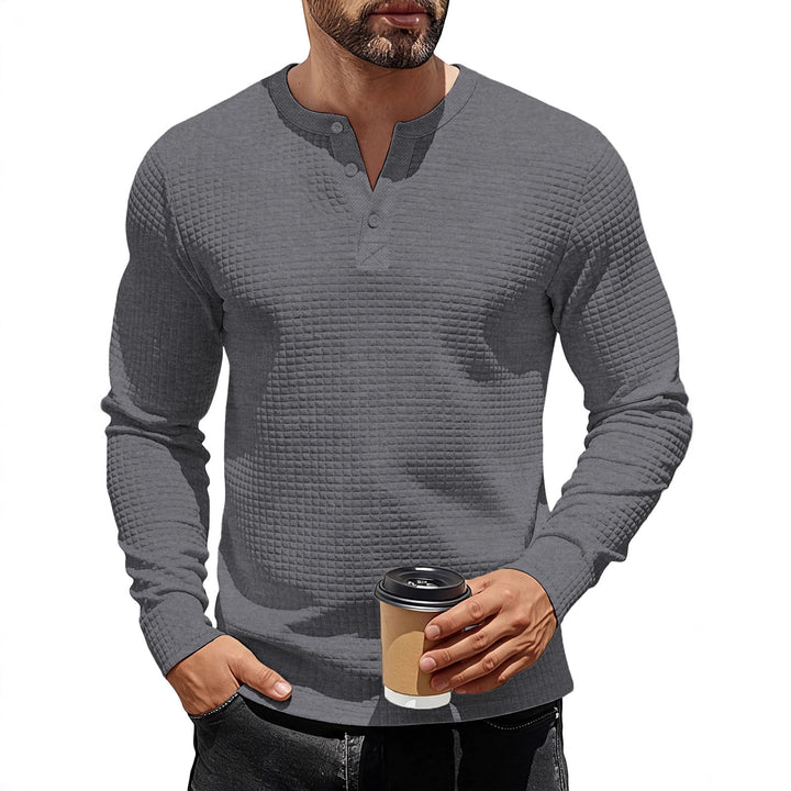 Men's structured Henley long sleeve shirt made of waffle knit with stand-up collar and narrow silhouette Mune Fashion