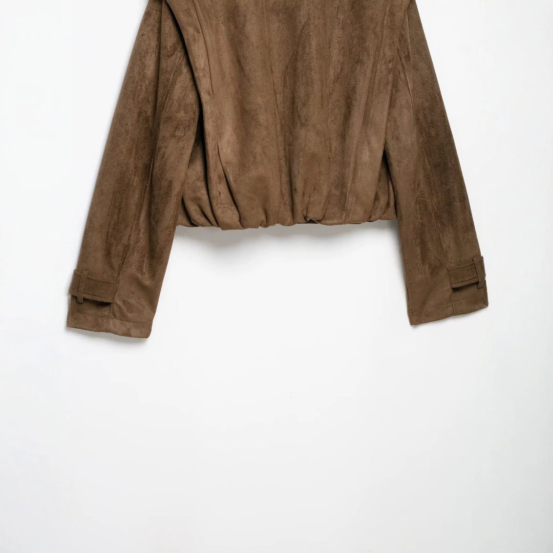 Women’s short jacket in sailor and military mix with high stand-up collar, epaulettes and fitted drawstring Mune Fashion