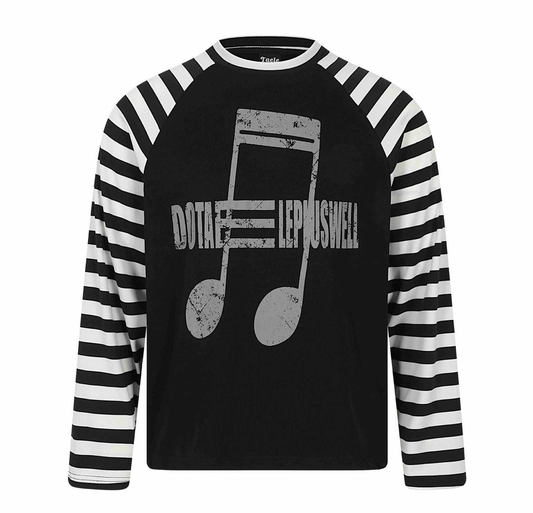 Unisex Long-Sleeve Raglan Longsleeve with Music Print and Striped Sleeves Mune Fashion