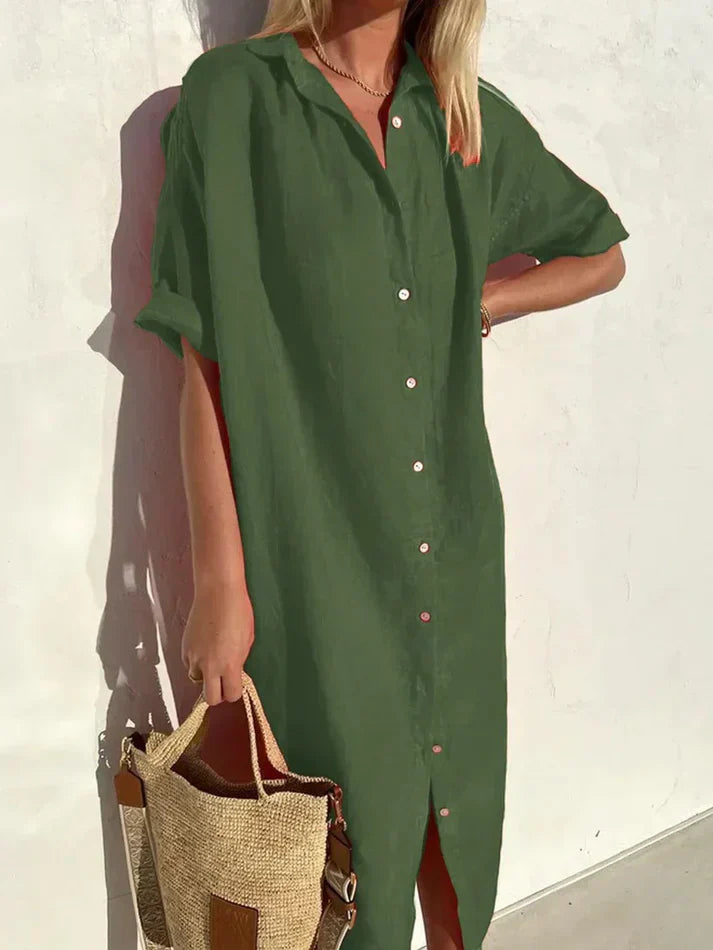 Mune | Elegant Casual Dress for Women with Wide Sleeves and Buttons Dress Made Of Cotton and Linen